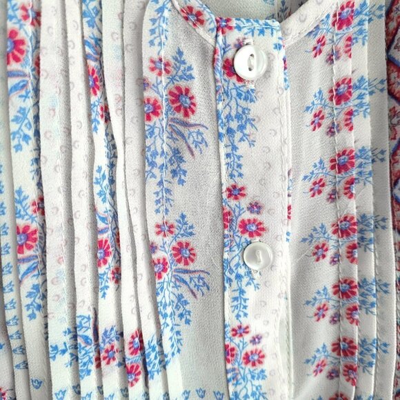 American Rag Sheer Floral Sleeveless Pleated Detail Boho Bottom Down Shirt Top - Picture 1 of 9
